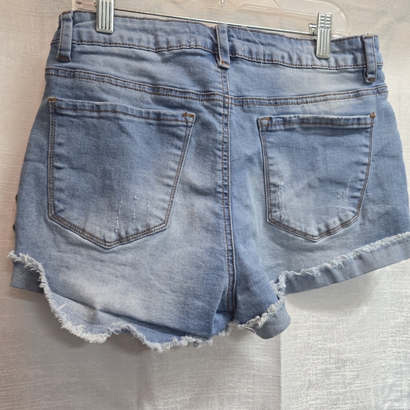 Angel Kiss Blue Denim Women's Shorts with Floral Embroidery - Picture 5 of 5